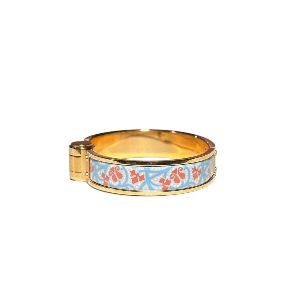 Hermes Charniere Printed Enamel Narrow Hinged Bracelet Rose Gold Plated